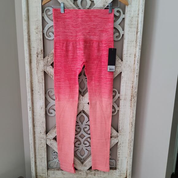 Yelete Women's Stretchy High Fold Over Waist Leggings Coral Ombre Size Small - Picture 7 of 8
